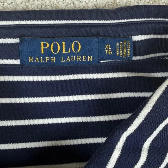 Polo Ralph Lauren Mens XL Navy White Striped Cotton Short Sleeve Golf Polo Shirt - Picture 4 of 6